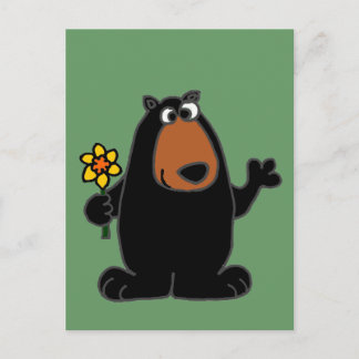 Cartão Postal Urso Negro Bonito com Cartoon Daffodil