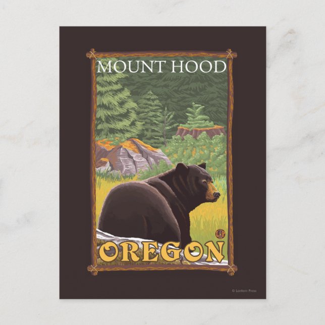 Cartão Postal Urso Negro na Floresta - Monte Hood, Oregon (Frente)