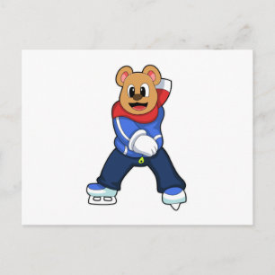 Cartão Postal Urso no gelo patinando com patins de gelo