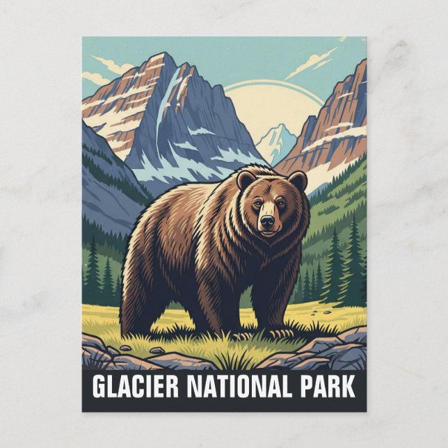 Cartão Postal Urso no Parque Nacional Glacier, Montana (Frente)