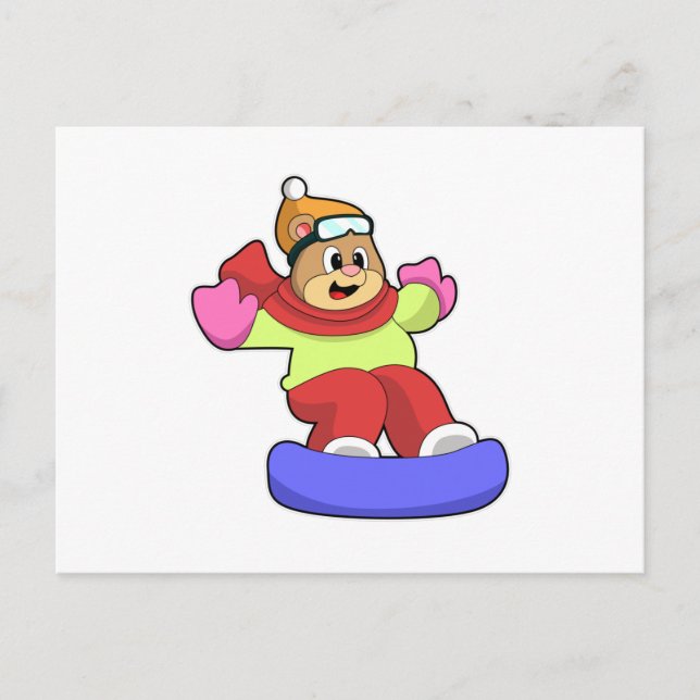 Cartão Postal Urso no Snowboard com Prancha de Neve (Frente)