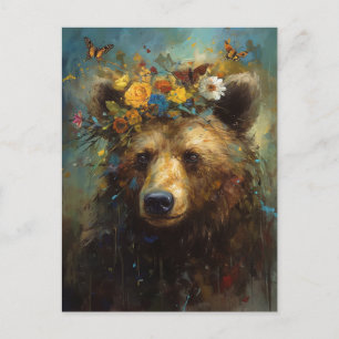 Cartão Postal Urso numa Coroa Floral
