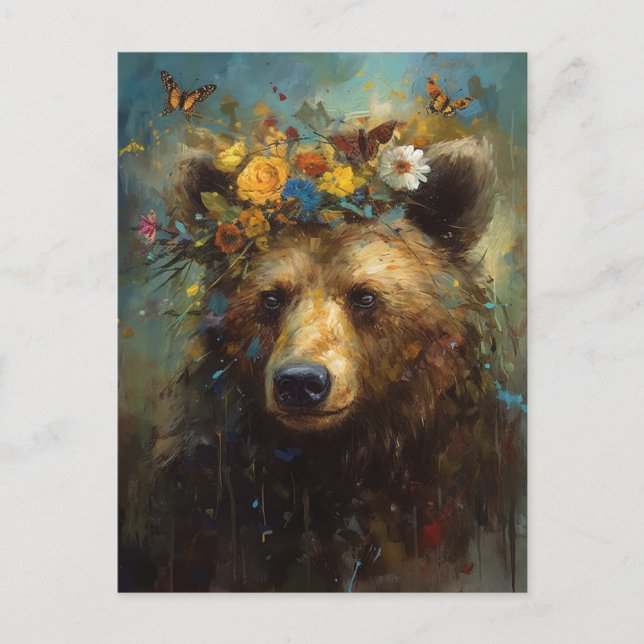Cartão Postal Urso numa Coroa Floral (Frente)