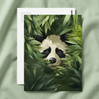 Urso panda bonito escondido atrás de folhas verdes