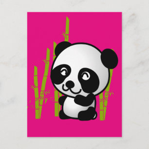 Cartão Postal Urso panda branco e preto num pomar de bambu.