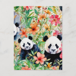 Cartão Postal Urso Panda de Aquarela