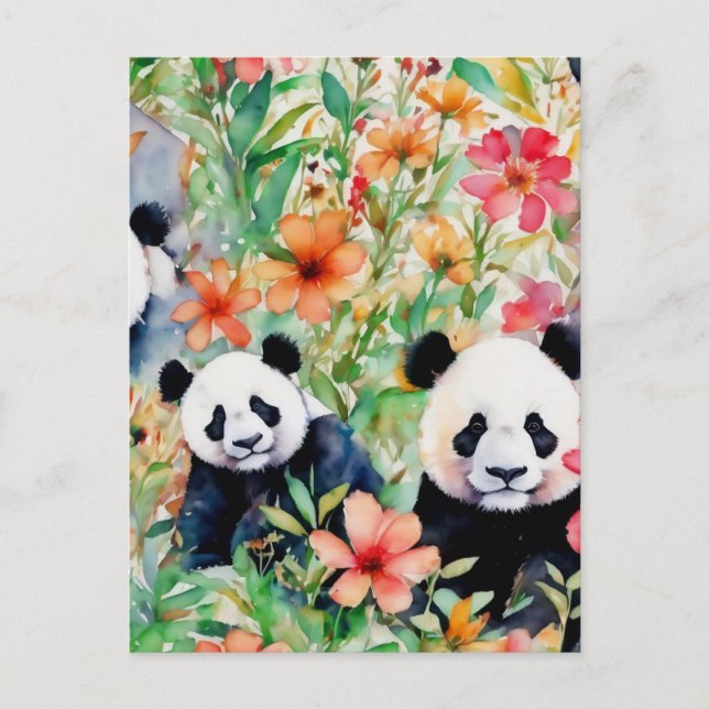 Cartão Postal Urso Panda de Aquarela (Frente)