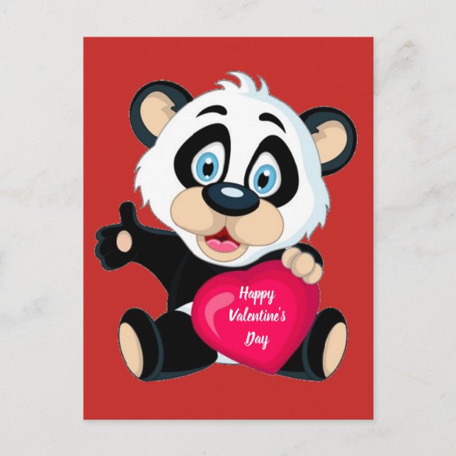 Cartão Postal Urso Panda feliz dia de os namorados (Frente)