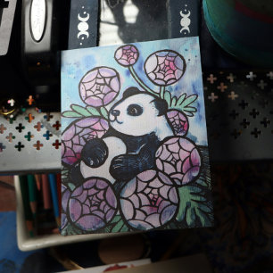 Cartão Postal Urso Panda Flores Roxas Amantes da Natureza