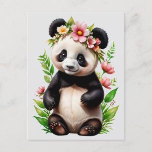 Cartão Postal Urso Panda Transparente Com Flores