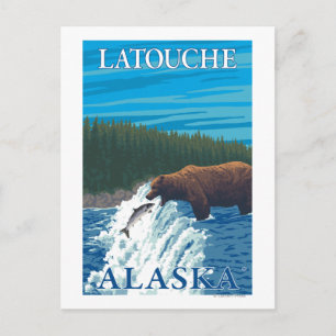 Cartão Postal Urso Pescando no Rio - Latouche, Alasca