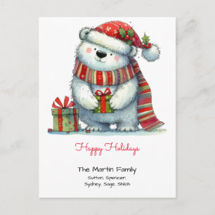Cartão Postal Urso Polar Caprichoso com Chapéu de Papai Noel Fel