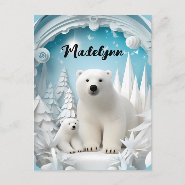Cartão Postal Urso Polar com Oceano Ártico Cub White Winter (Frente)