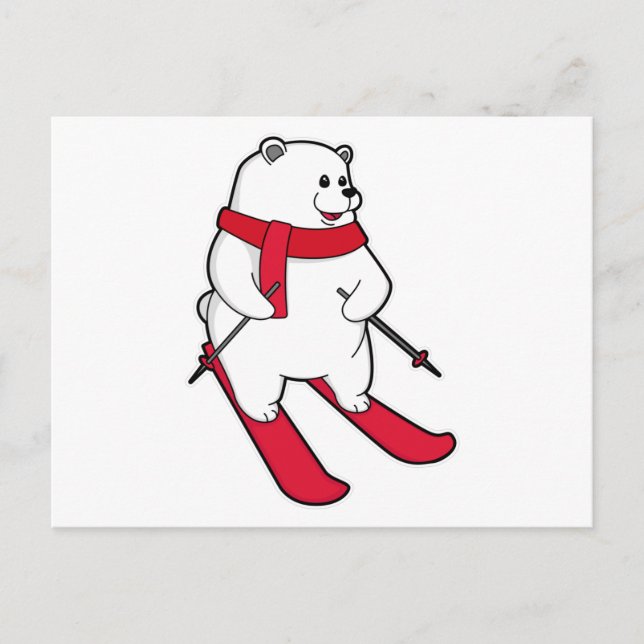 Cartão Postal Urso polar como esquiador com esqui (Frente)