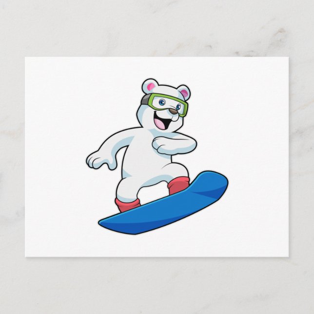 Cartão Postal Urso polar como Snowboarder com Snowboard (Frente)