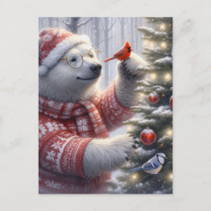 Cartão Postal Urso Polar de Natal e os Pássaros