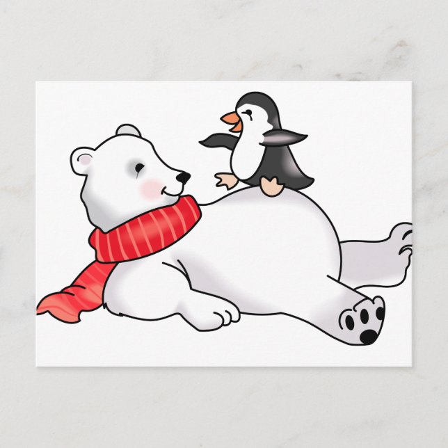 Cartão Postal Urso Polar e Pinguim (Frente)