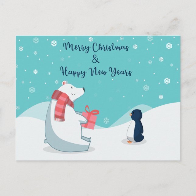 Cartão Postal Urso Polar e Pinguim! (Frente)