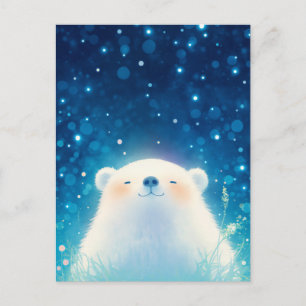 Cartão Postal Urso Polar Feliz em Prado Azul Estrelado