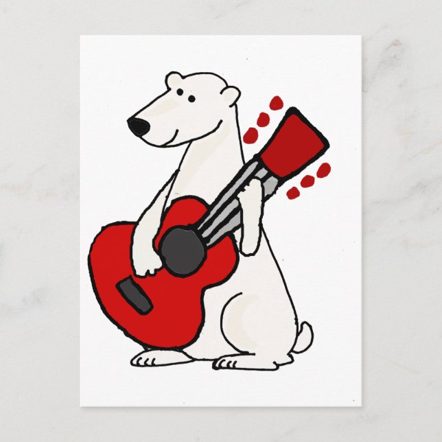 Cartão Postal Urso Polar legal Engraçado Tocando Arte De Violão (Frente)