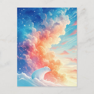 Cartão Postal Urso Polar Majestoso em Nuvens Vibrantes do Pôr do