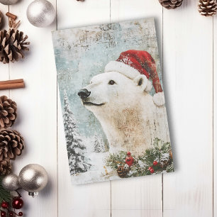 Cartão Postal Urso Polar Natal Antigo Decoupage Envelhecido Inve