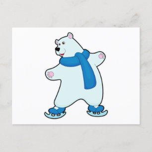 Cartão Postal Urso polar no Esqui no gelo com cachecol