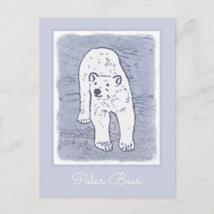 Cartão Postal Urso Polar no Gelo Pintura - Arte Original da Vida