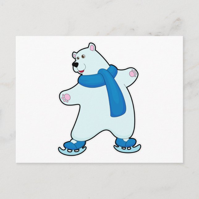 Cartão Postal Urso polar no patinação no gelo com cachecol (Frente)