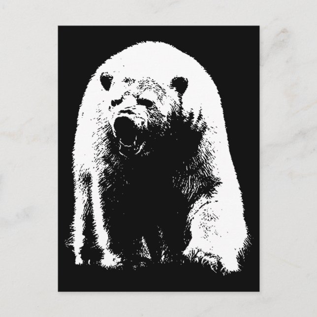 Cartão Postal Urso Polar Pop de Arte Preta e Branca (Frente)