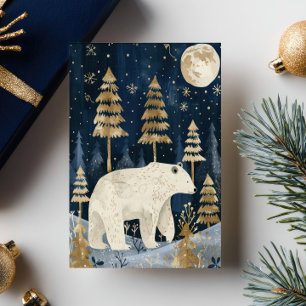 Cartão Postal Urso Polar Sob O Xmas Da Madeira Da Lua
