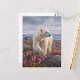 Cartão Postal Urso Polar Tundra Ártica Flor Silvestre