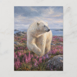 Cartão Postal Urso Polar Tundra Ártica Flor Silvestre