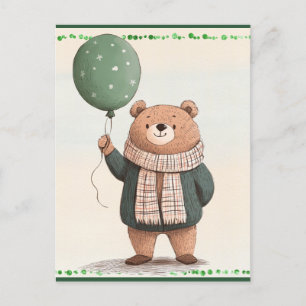 Cartão Postal Urso Sueco Verde com Xadrez de Queda