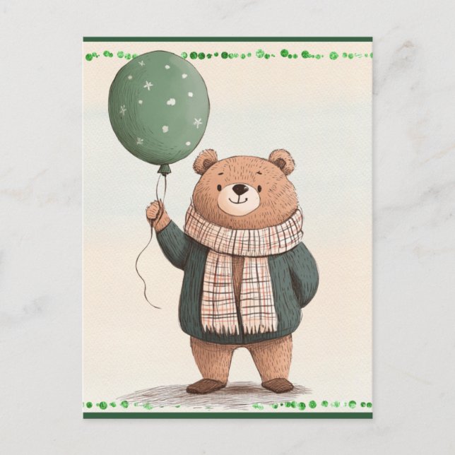 Cartão Postal Urso Sueco Verde com Xadrez de Queda (Frente)