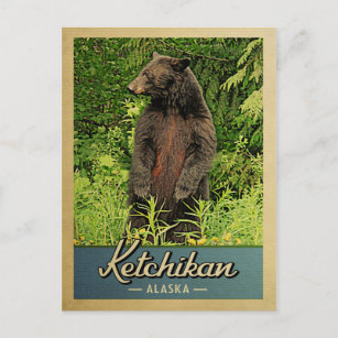 Cartão Postal Urso Viagens vintage do Alasca Ketchikan