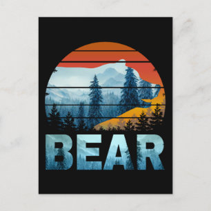 CARTÃO POSTAL URSO VINTAGE NATUREZA SELVAGEM FLORESTA PÔR DO SOL