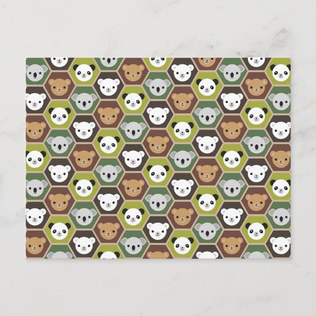 Cartão Postal Ursos de outono de Kawaii (Frente)