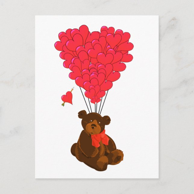 Cartão Postal Ursos de pelúcia e balões cardíacos (Frente)
