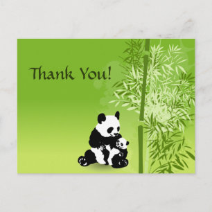 Cartão Postal Ursos Panda, Mãe e Bebê com Bambu Obrigado