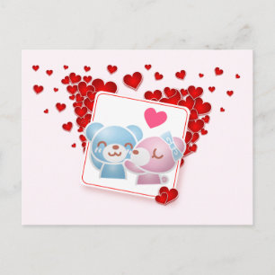 Cartão Postal Ursos se beijando com Corações de Amor por Todos o