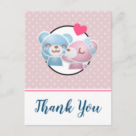 Cartão Postal Ursos se Beijando Fofos e Kawaii Obrigado