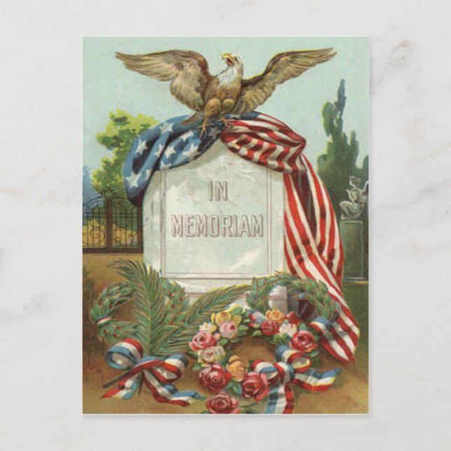 Cartão Postal US Flag Eagle Wreath Tombstone Gravestone Rosa (Frente)