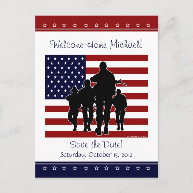 Cartão Postal US Militar Welcome Home Save the Date Postcard (Frente)