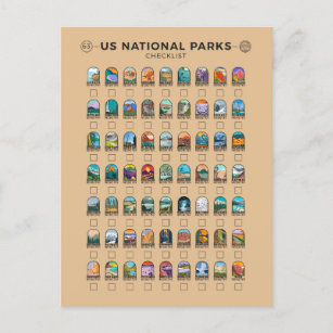 Cartão Postal US National Parks of America Checklist Vintage