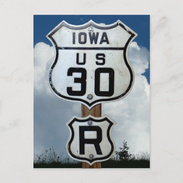 Cartão Postal US Route 30, Iowa, Rare "R" sign, Lincoln Highway (Frente)