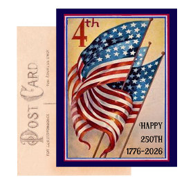 Cartão Postal USA 250th Fourth of July Patriotic Flag