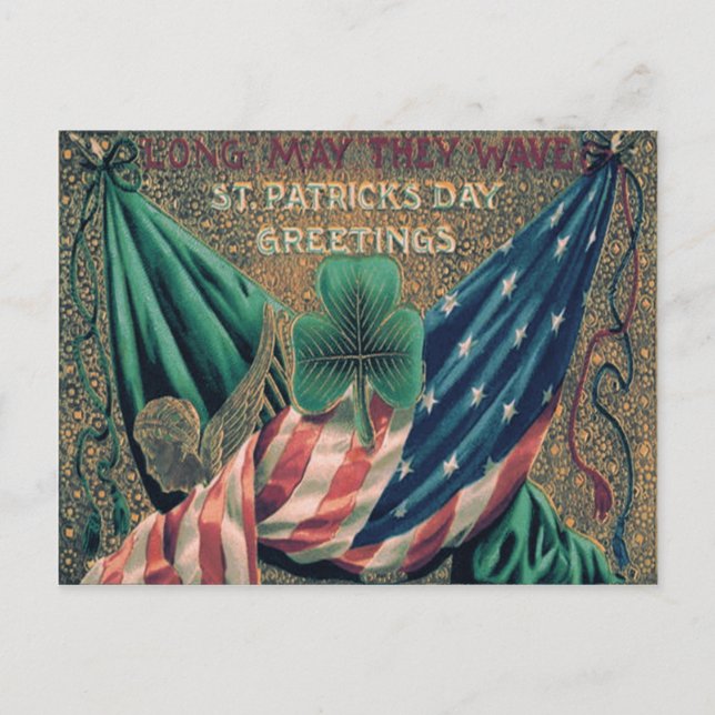 Cartão Postal USA American Flag Irish Shamrock (Frente)