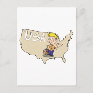Cartão Postal USA Map Cartoon Art