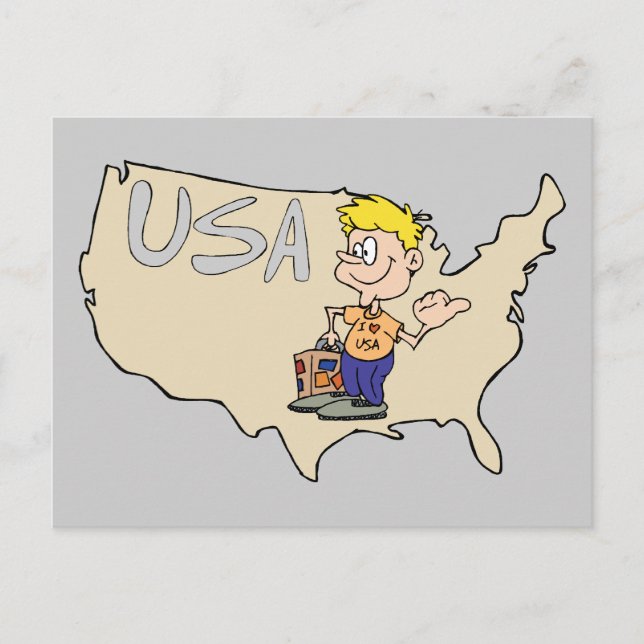 Cartão Postal USA Map Cartoon Art (Frente)